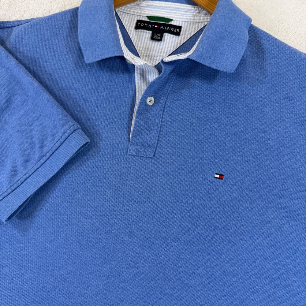 Tommy Hilfiger Mens XL Blue Short Sleeve Pique Polo‎ Shirt Embroidered Logo